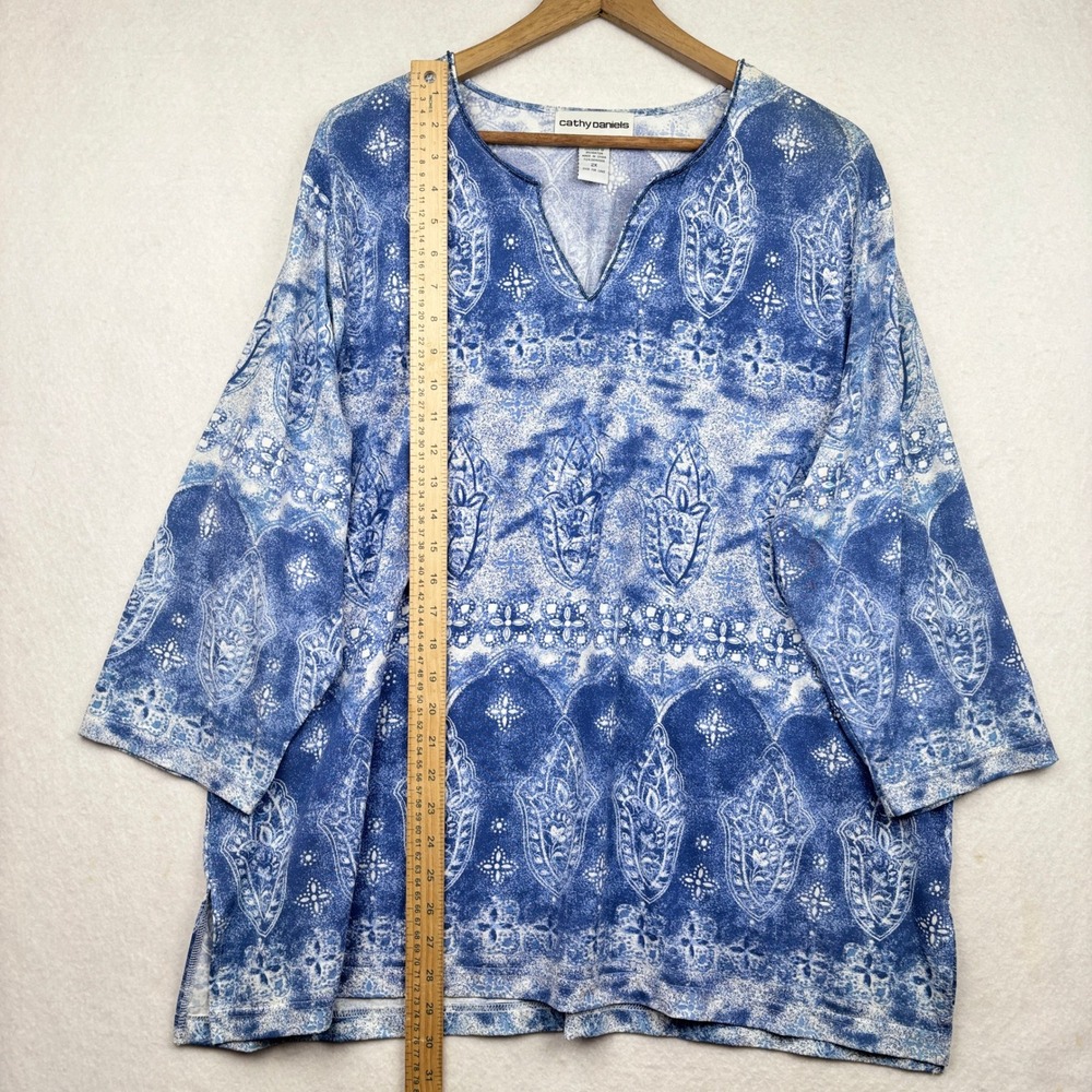 Cathy Daniels Tunic Womens 2X Paisley Split Neck Boho - Picture 8 of 9